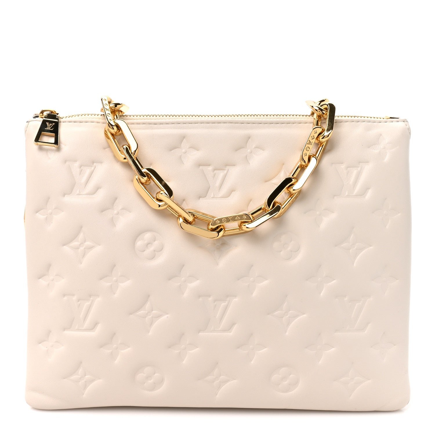 Louis Vuitton Lambskin Embossed Monogram Coussin PM Beige Cream