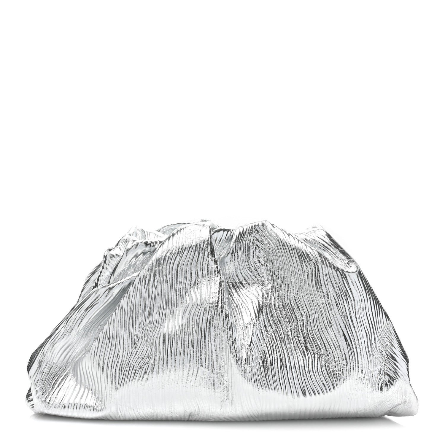 Bottega Veneta Metallic Bark Calfskin Embossed The Pouch Oversized Clutch Silver