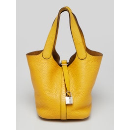 Hermes 18cm Jaune Clemence Leather Palladium Plated Picotin Lock Bag