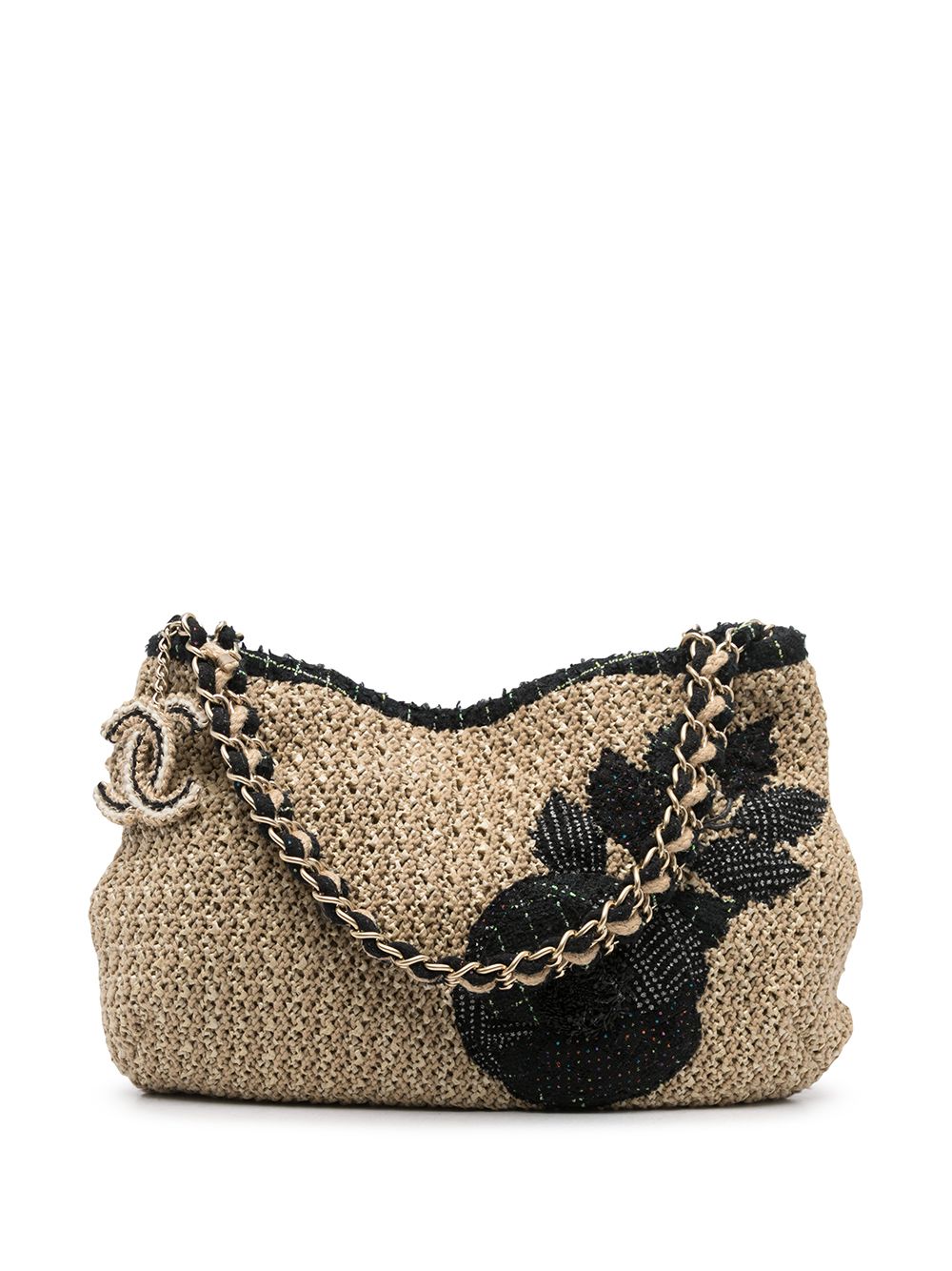 Camélia patch woven shoulder bag