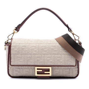 Zucca Embroidered Canvas Baguette Satchel