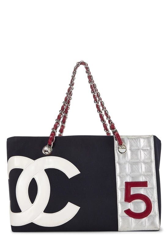 Navy Canvas No. 5 Foil Shopping Tote