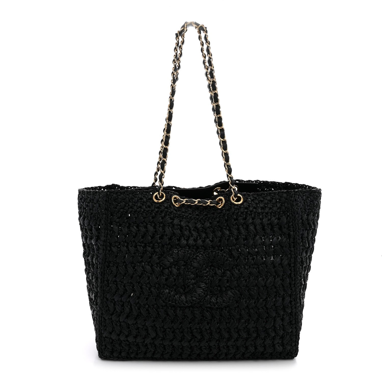 Chanel Raffia Effect Calfskin Coco Beach Shopping Tote Black