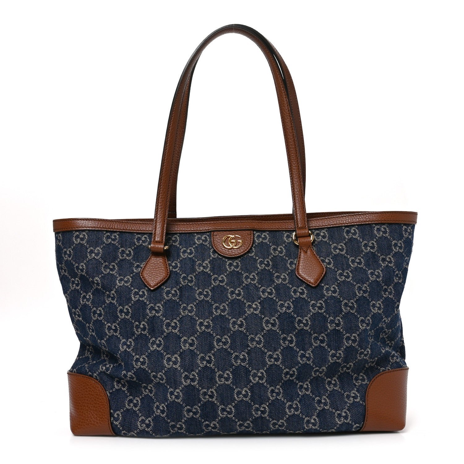 Gucci New Denim GG Monogram Medium Ophidia Shopping Tote Blue Tea Cuir