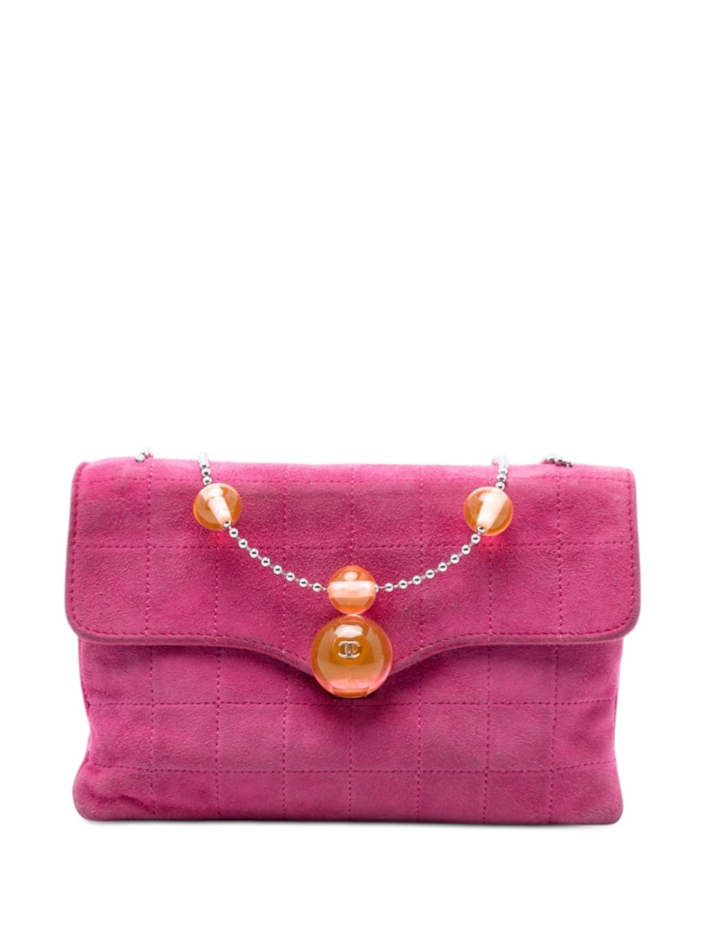 2000-2002 CC Choco Bar Suede Beaded Chain Flap shoulder bag