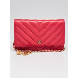 Chanel Chanel Dark Pink Chevron Quilted Caviar Leather Ancient Greek Charms WOC Clutch Bag