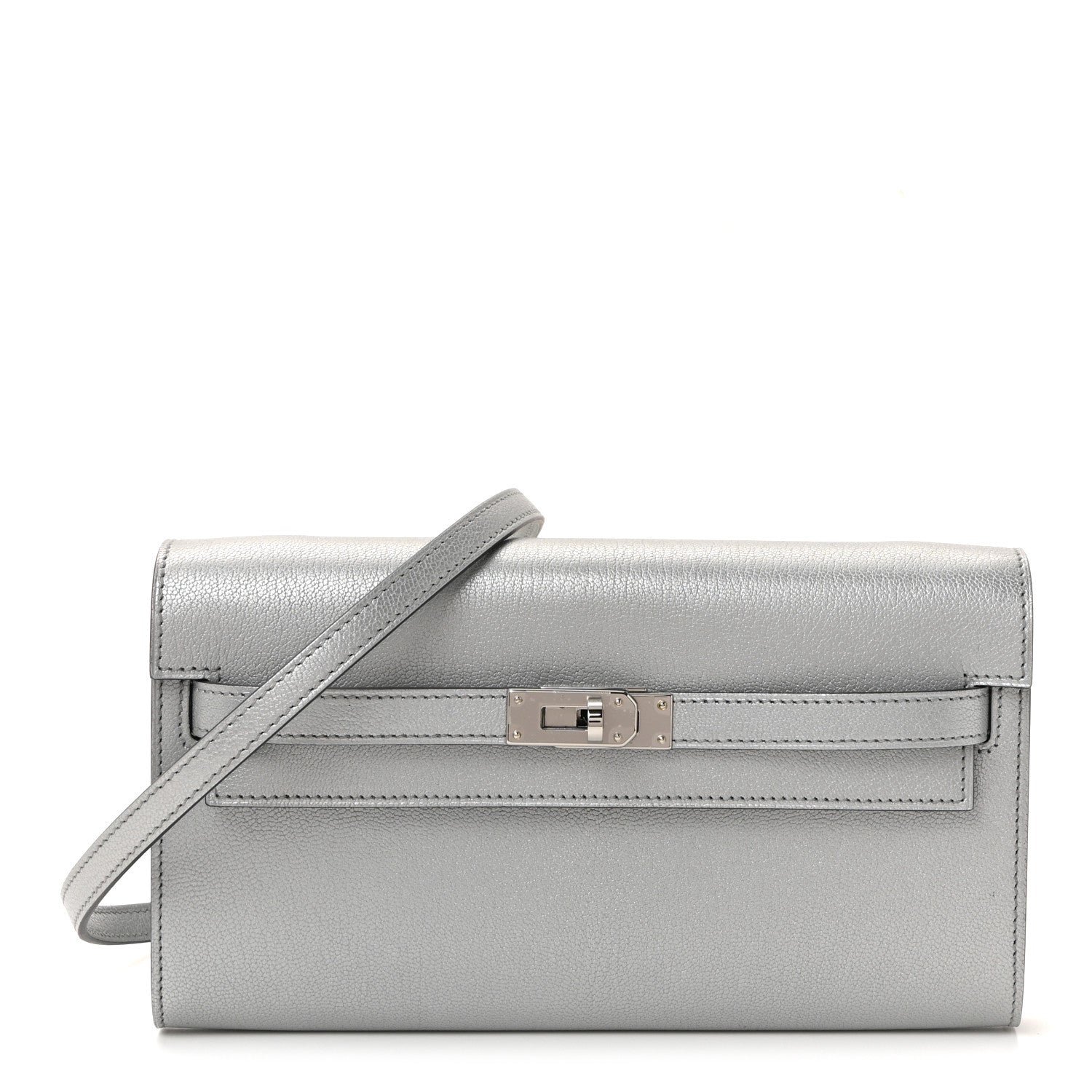 Hermes Hermes Metallic Chevre Chamkilight Kelly Wallet To Go Argent