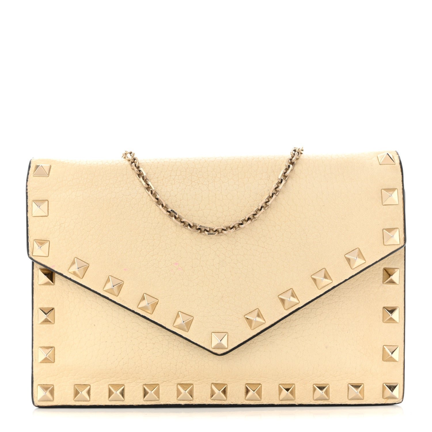 Valentino Garavani Vitello Rockstud Envelope Wallet on Chain Ivory