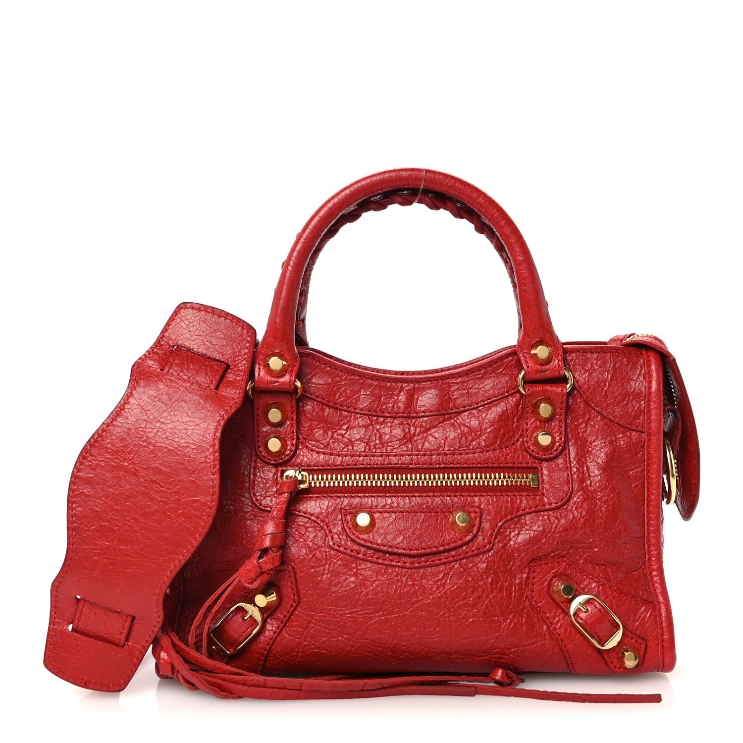 Balenciaga Agneau Gold Metallic Edge Hardware Mini City Rouge Groseille