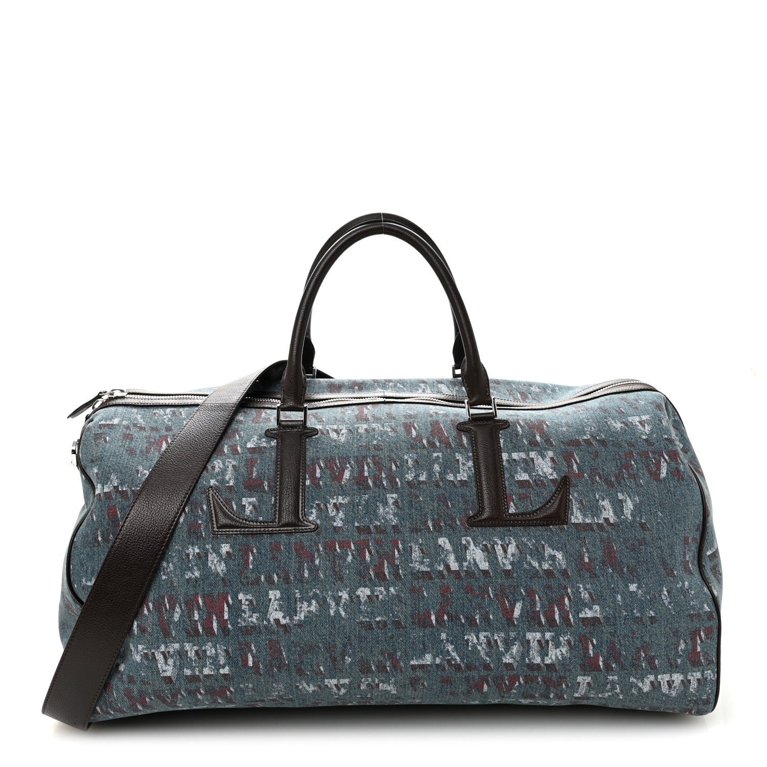 Lanvin Lanvin X FUTURE Denim Calfskin Logo Print Travel Bag Blue Brown