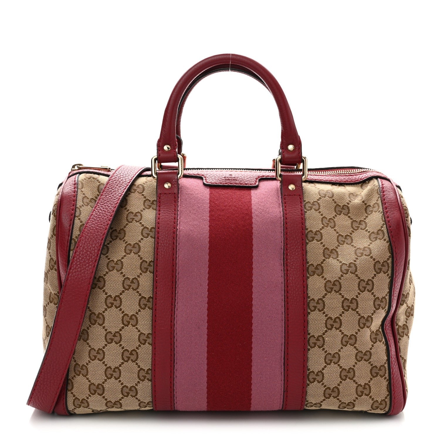 Gucci Monogram Cellarius Calfskin Vintage Web Medium Boston  Beige Ebony Soft Burgundy Peonia Flower