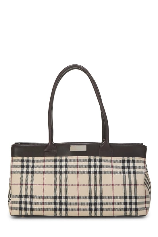 Brown Nylon Check Handbag Long