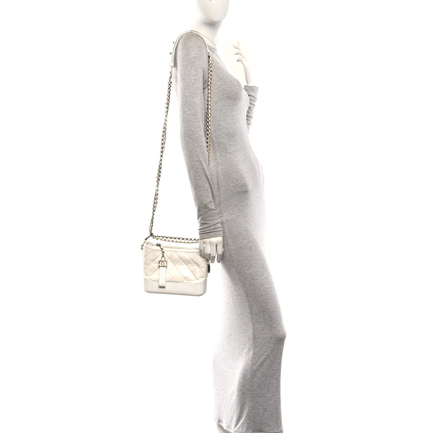 Chanel Aged Calfskin Quilted Small Gabrielle Hobo White