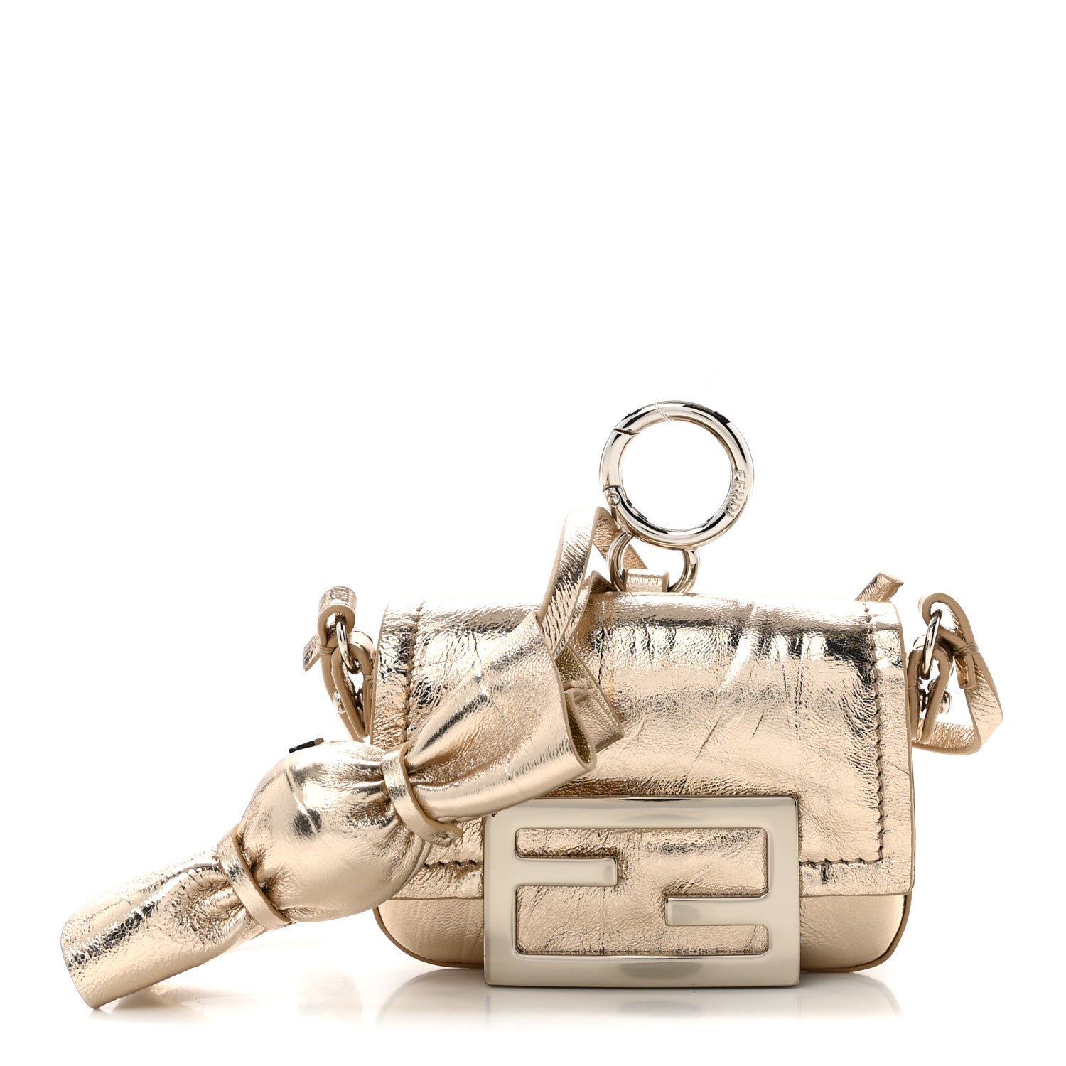 Fendi Metallic Nano Maxi Buckle Baguette Charm Rose Gold