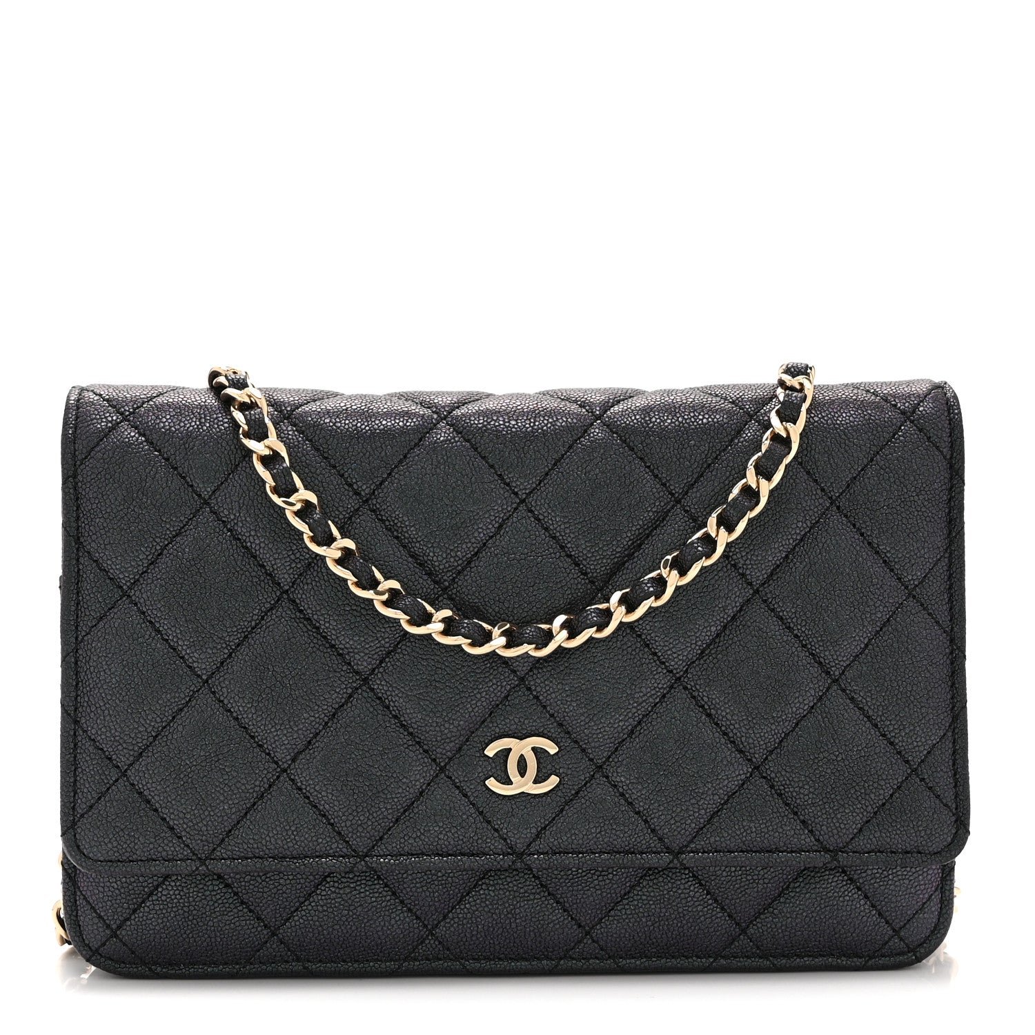 Chanel Iridescent Caviar Quilted Wallet on Chain WOC Dark Blue