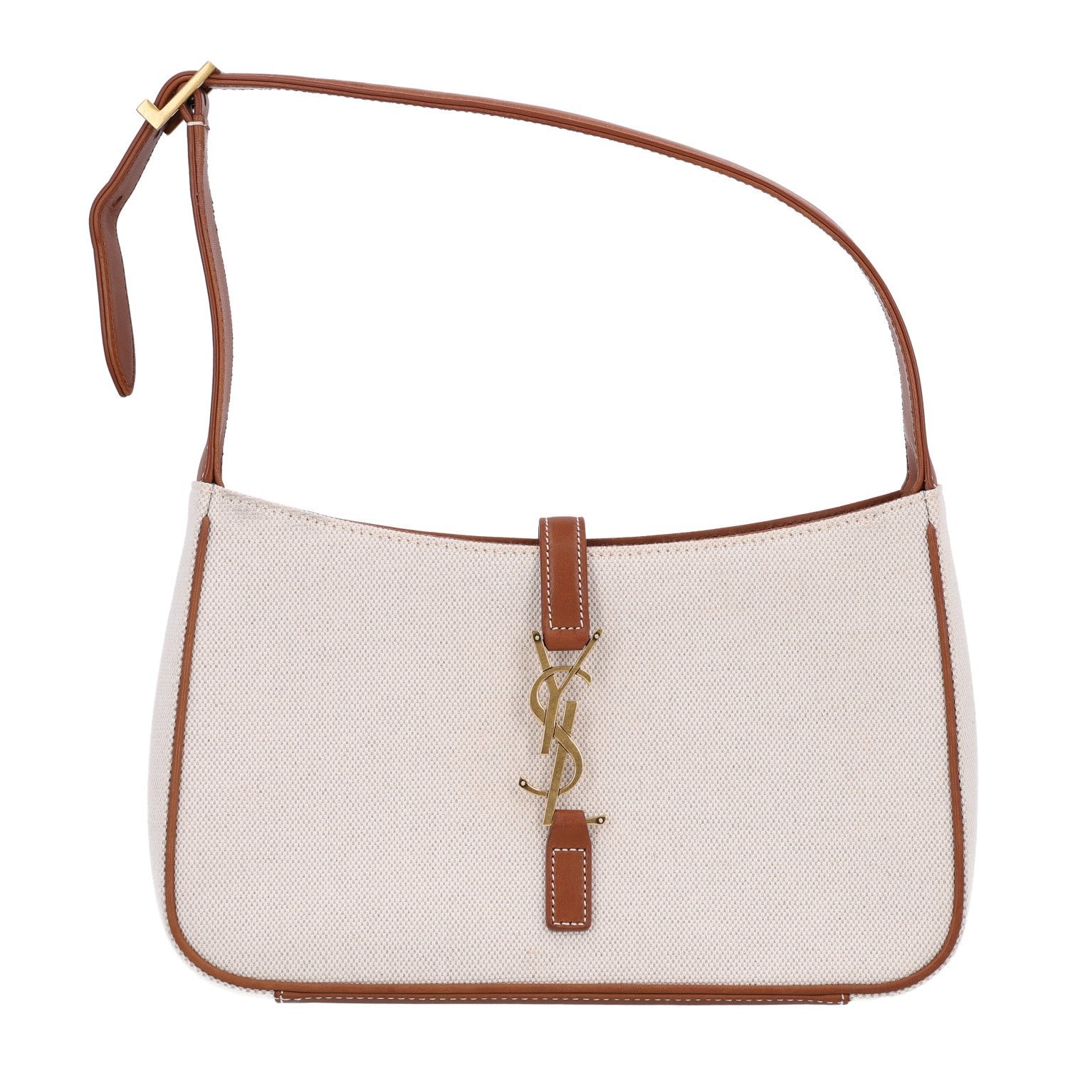 Saint Laurent Smooth Calfskin Canvas Le 5 A 7 Hobo Natural Beige Brick