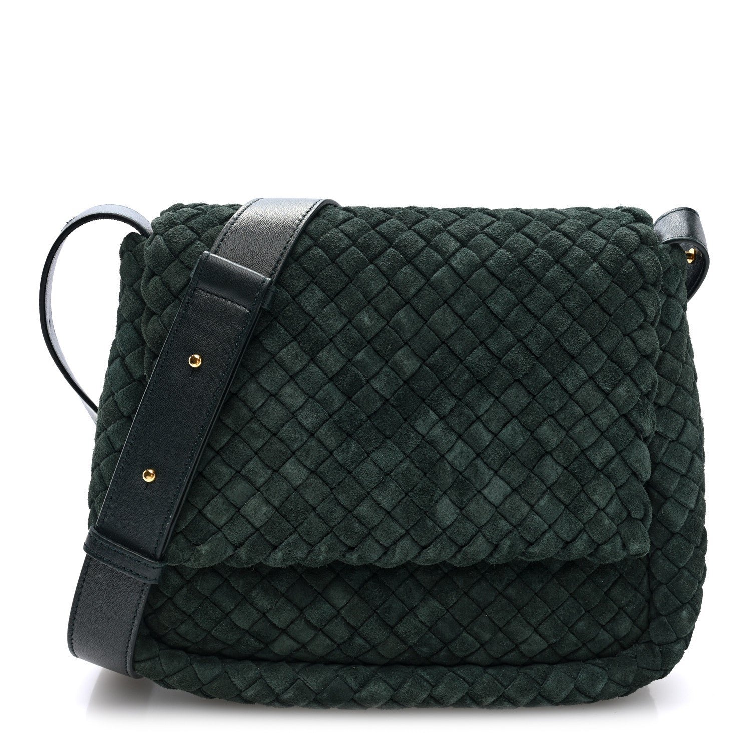 Bottega Veneta Suede Intrecciato Small Cobble Messenger Bag Emerald Green