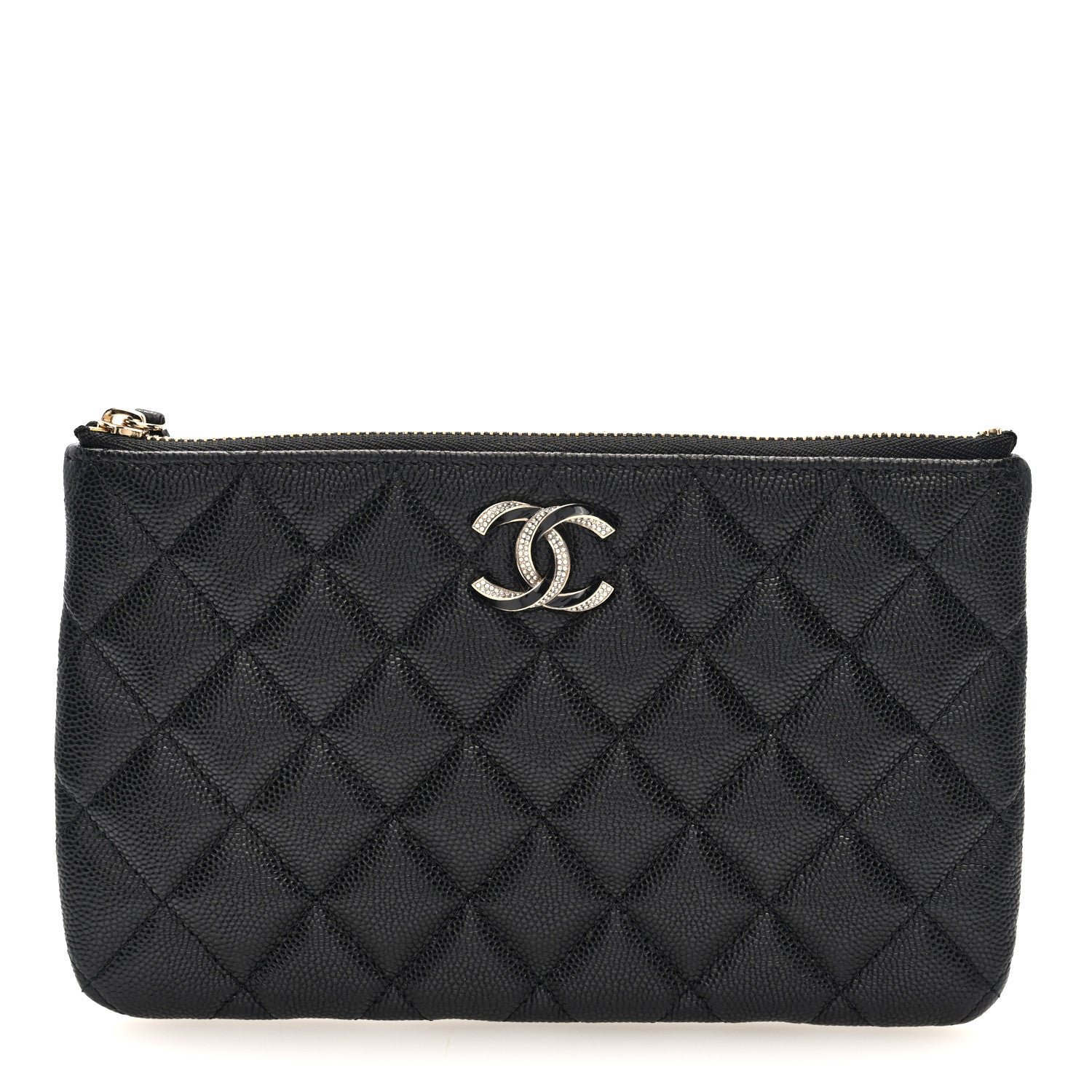 Chanel Caviar Quilted Crystal Enamel Cosmetic Case Black