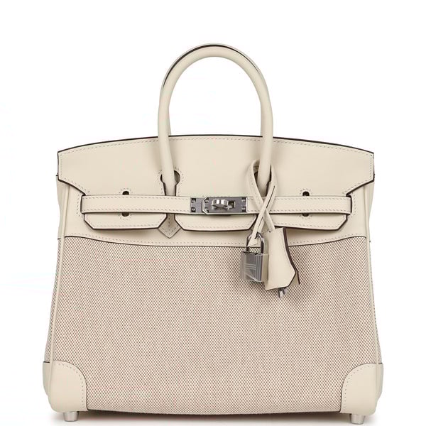 Hermes Hermes Birkin 25 Nata Swift and Ecru-Beige Toile H Canvas Palladium Hardware