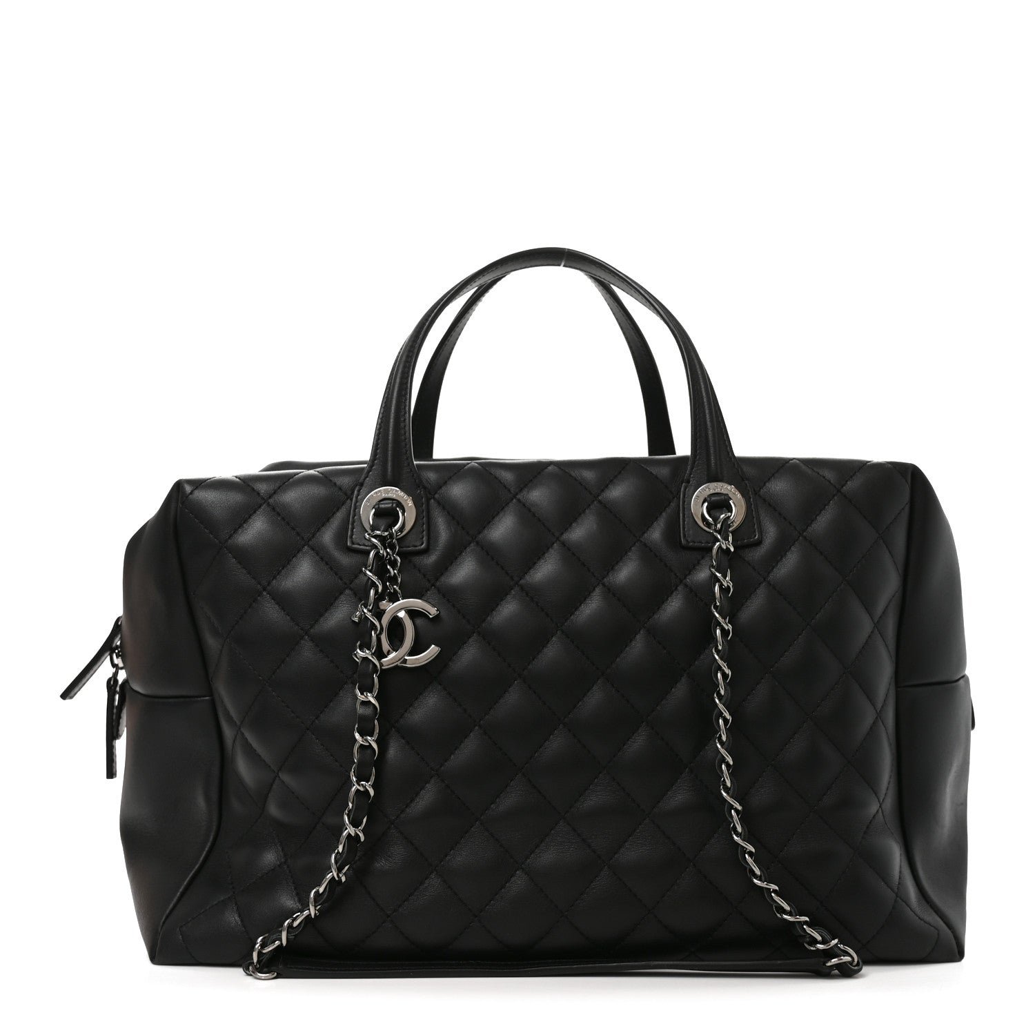 Chanel Calfskin Quilted Feather Weight Bowling Bag Black