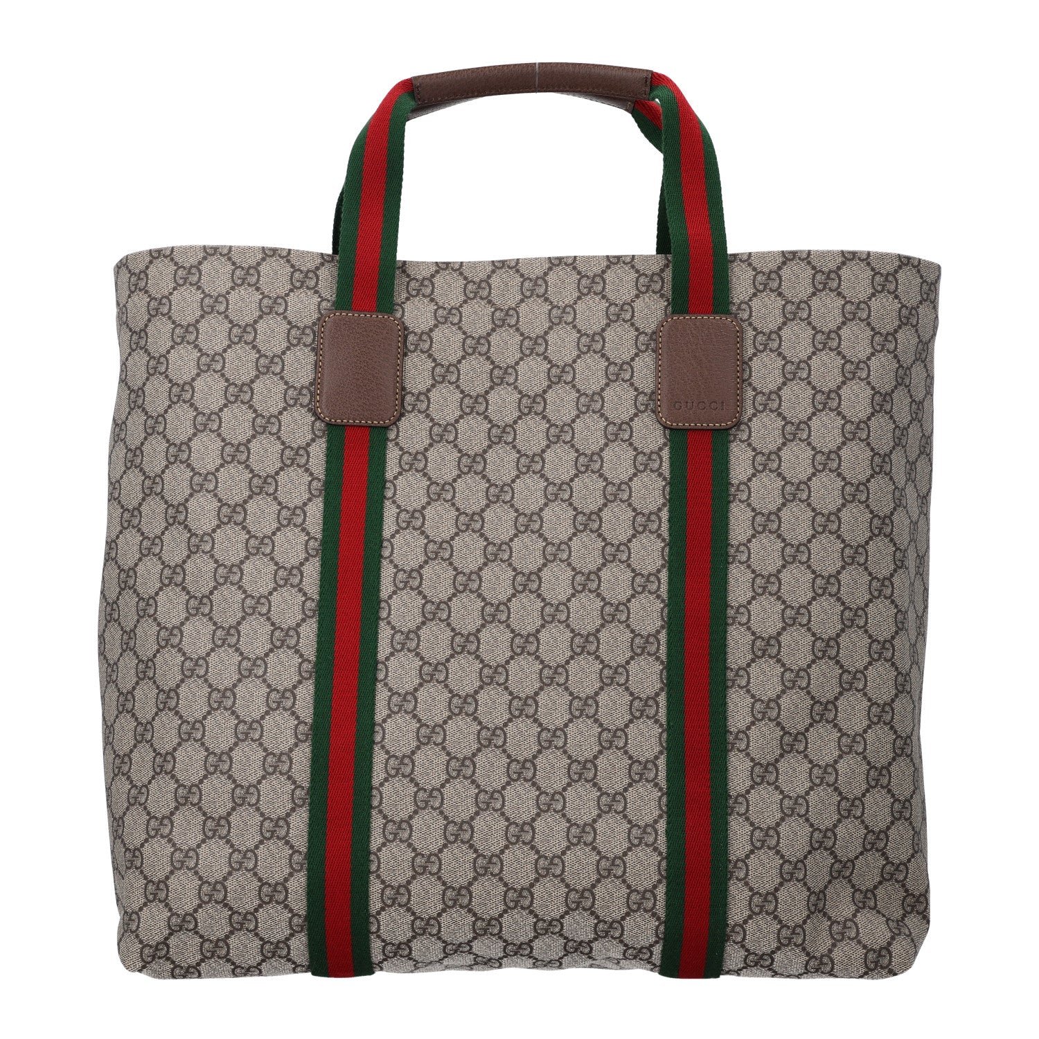 Gucci Tender GG Supreme Monogram Textured Dollar Calfskin Web Tote Beige Ebony New Acero