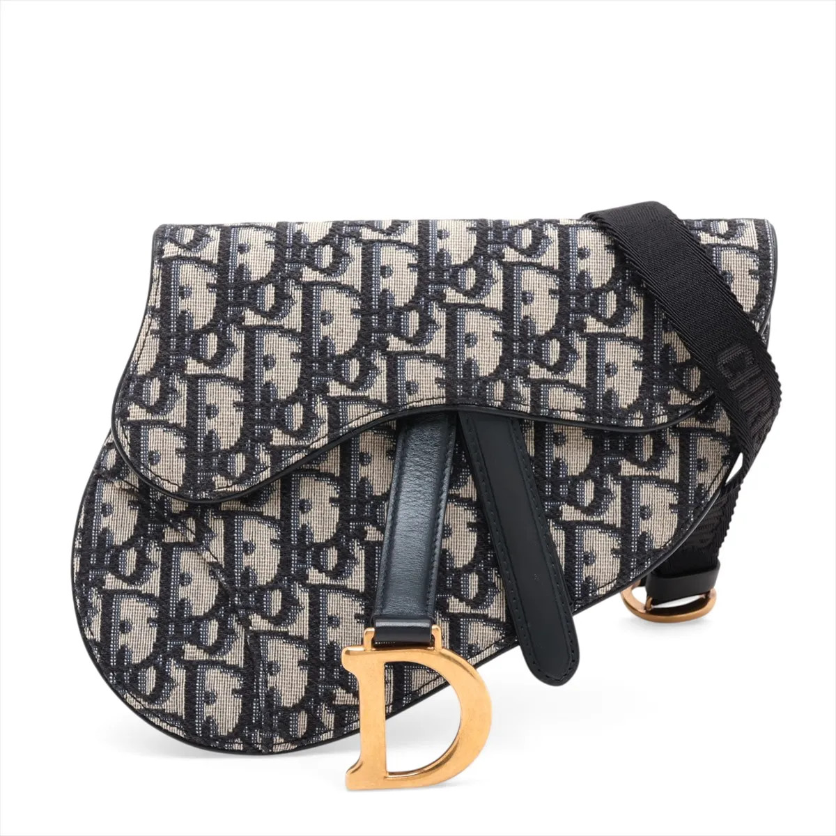 Christian Dior Oblique Saddle Canvas & Leather Waist Bag Navy Blue