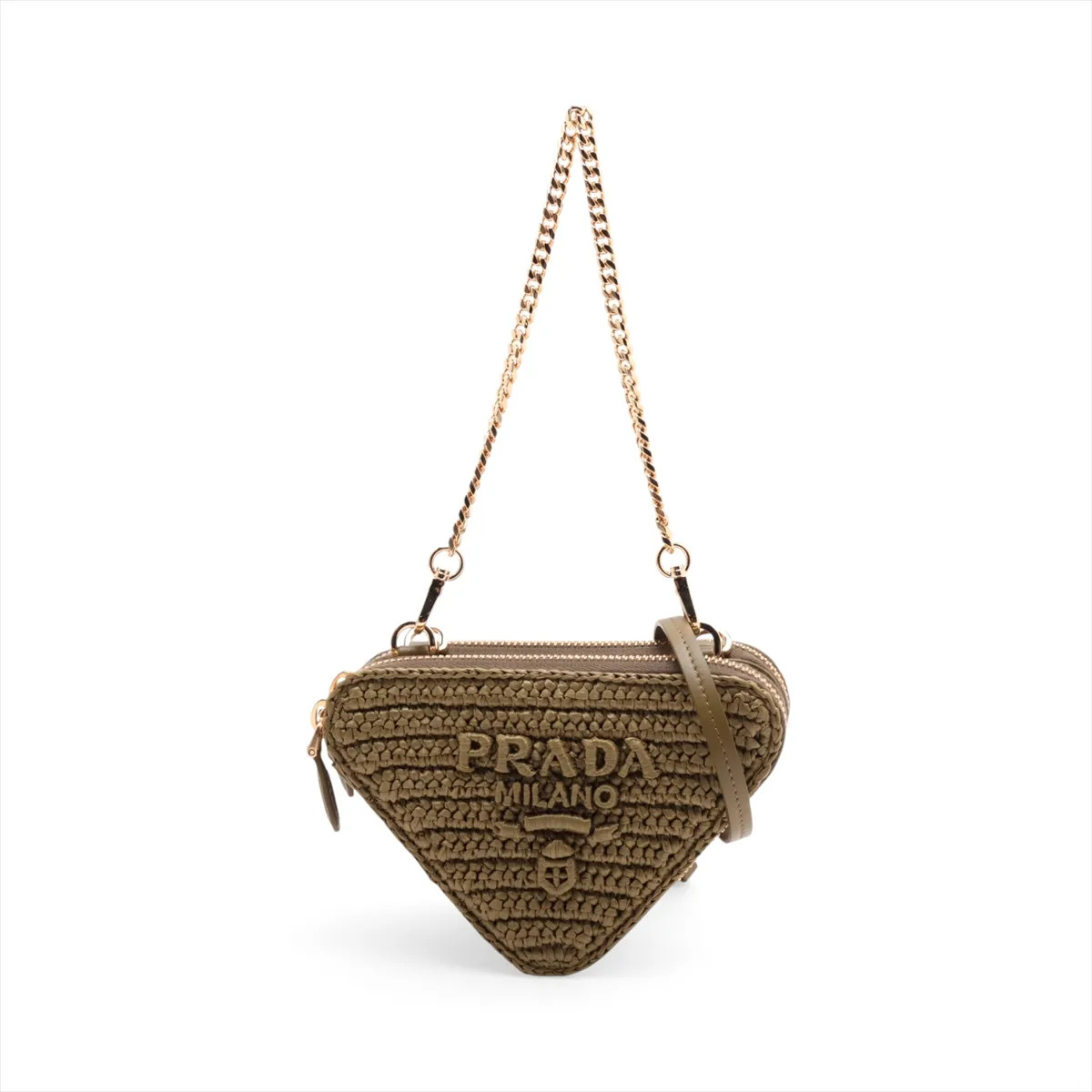 Prada Triangle 1NR015 Raffia x leather 2 Way Shoulder Bag Green