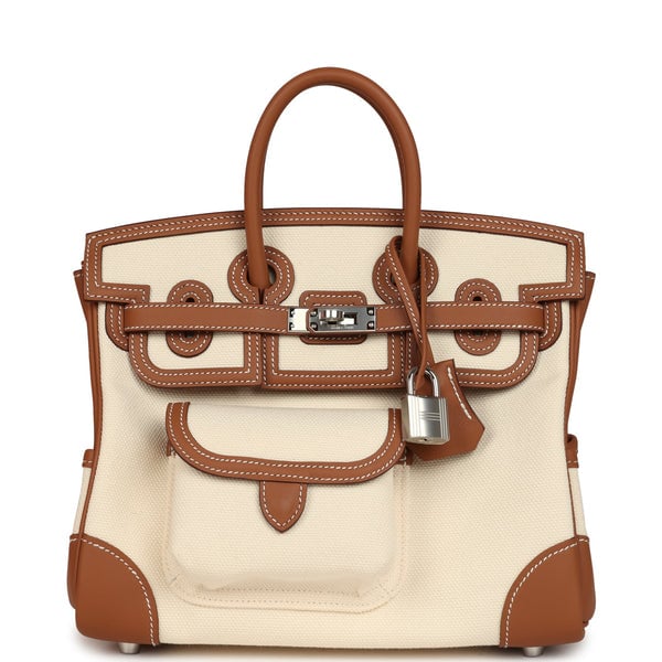 Hermes Hermes Birkin 25 Cargo Ecru Toile Goeland and Gold Swift Palladium Hardware
