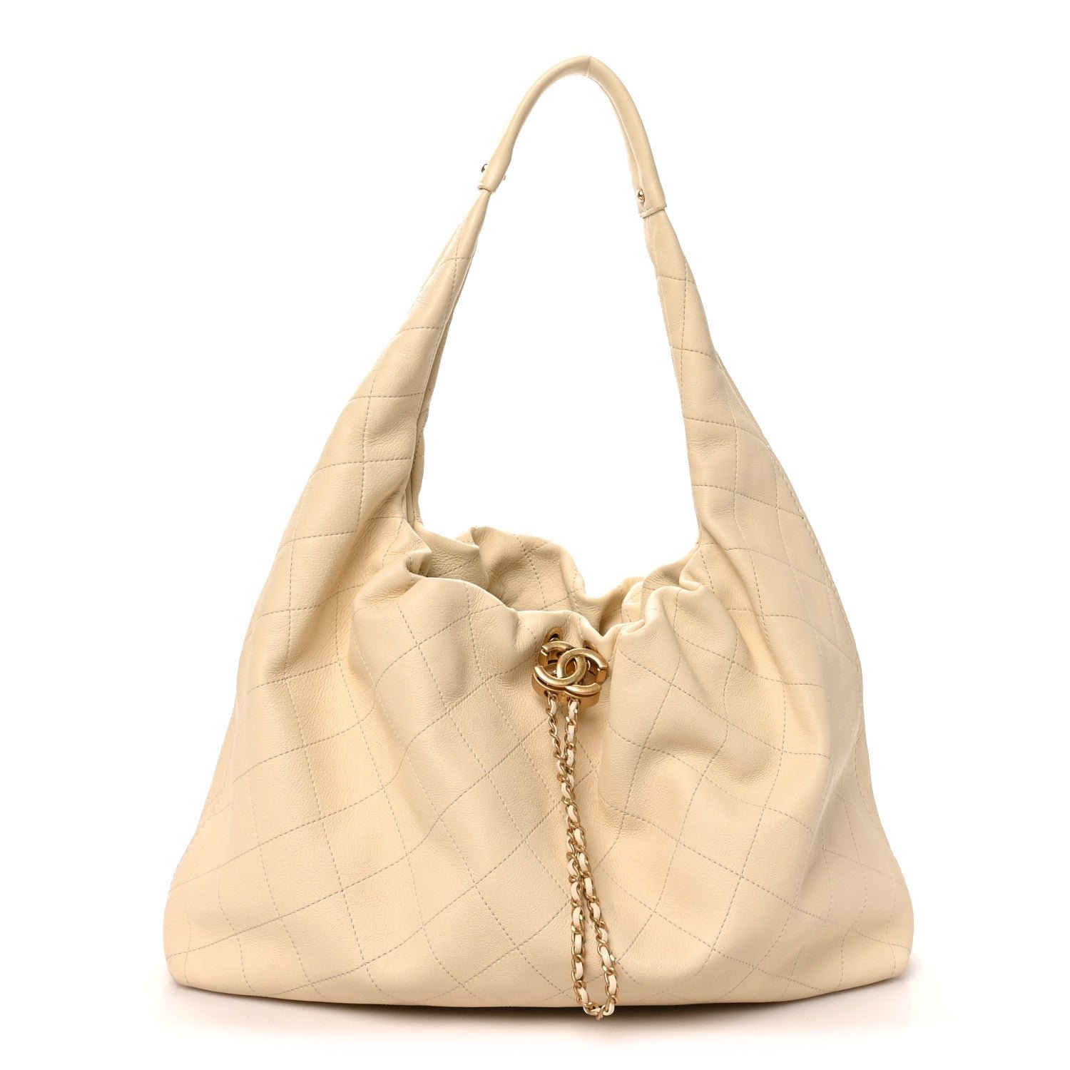 Chanel Calfskin Quilted Maxi Hobo Beige