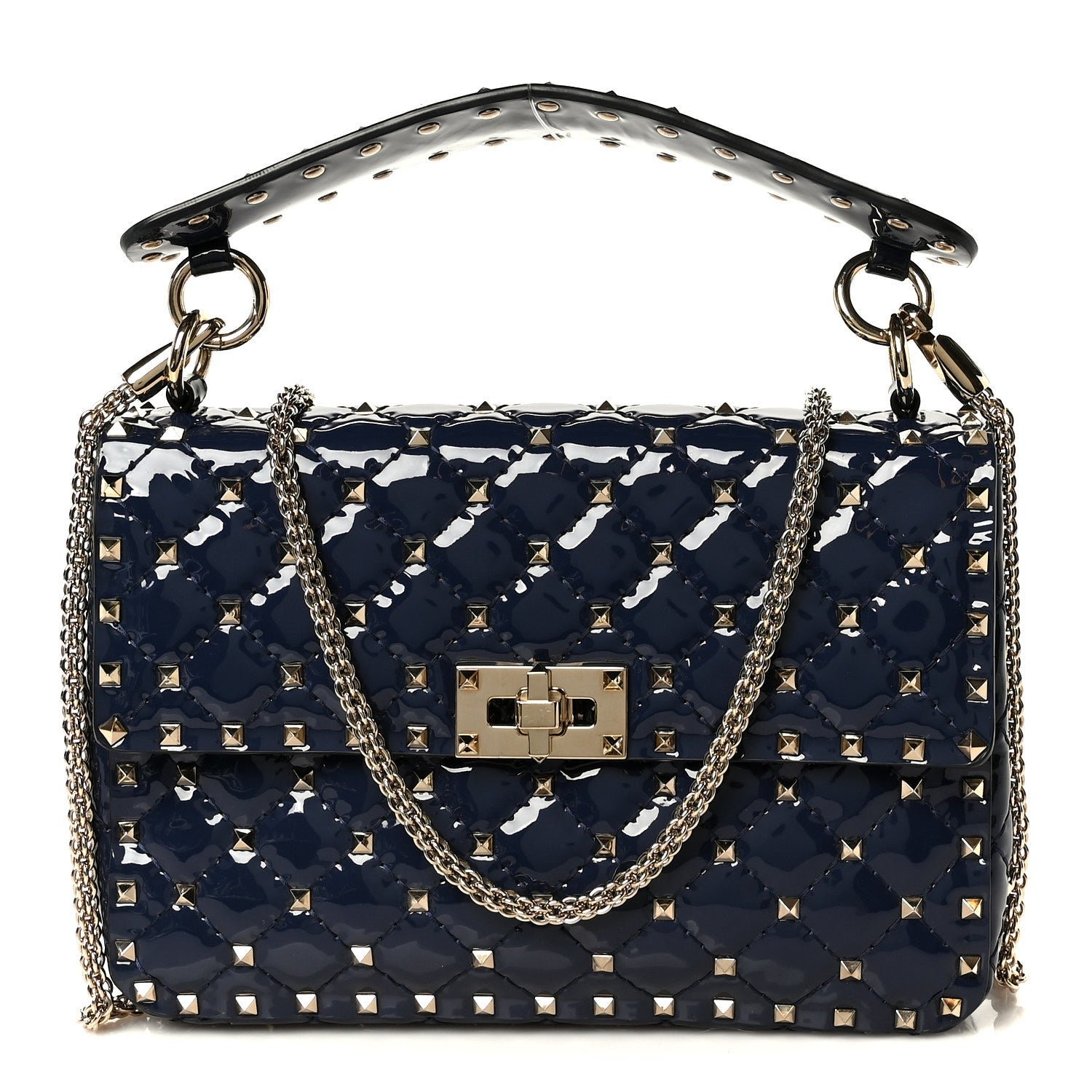 Valentino Garavani Patent Medium Rockstud Spike Shoulder Bag Pure Blue