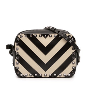Valentino Calf Leather Chevron Print Rockstud Camera Bag