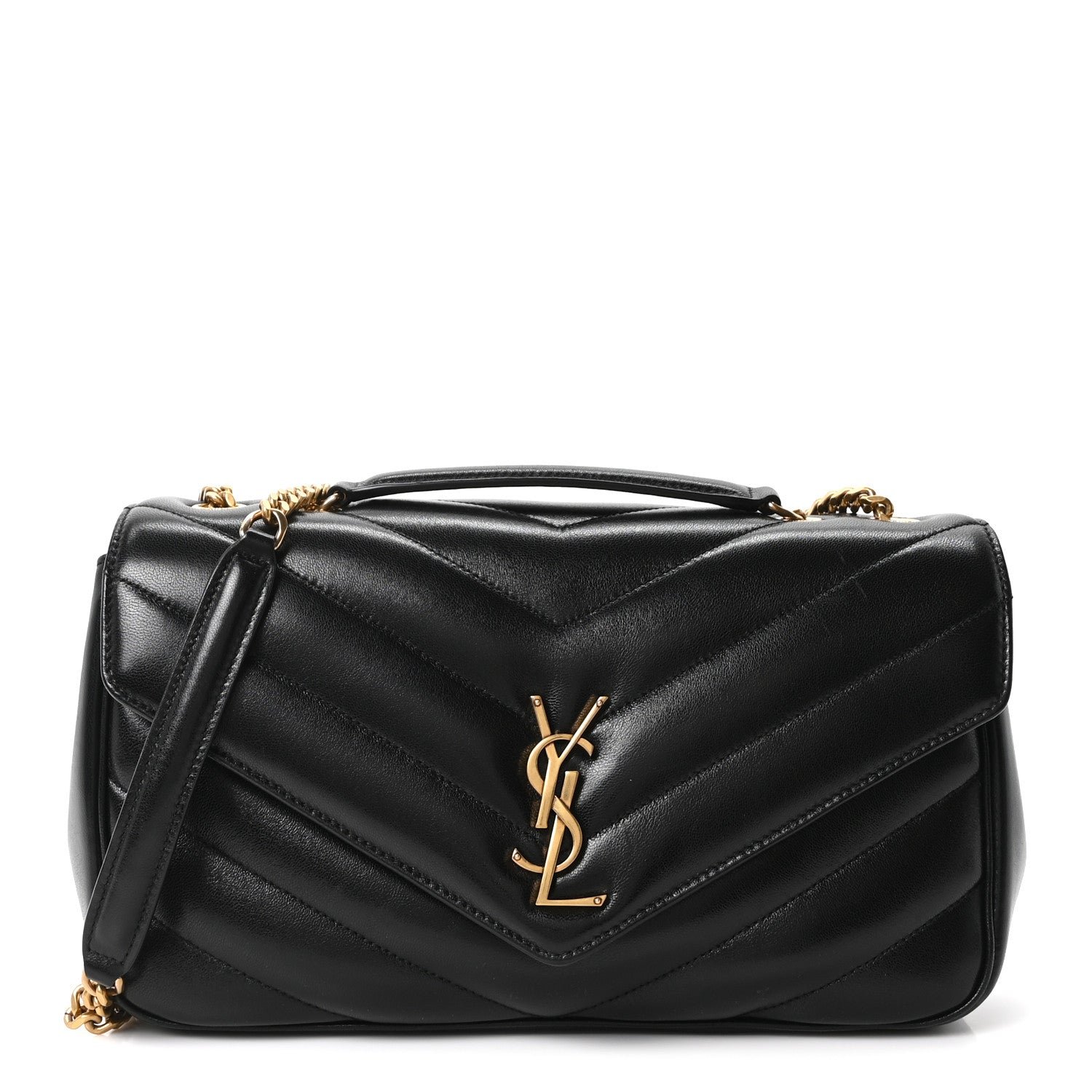 Saint Laurent Lambskin Chevron Quilted Medium Loulou Black