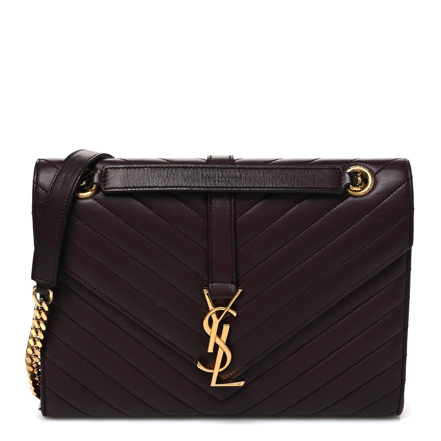 Saint Laurent Lambskin Matelasse Chevron Medium Monogram Satchel Amaranto