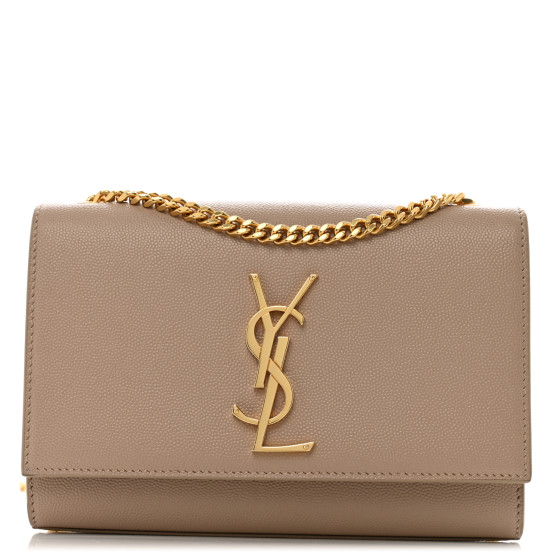 Saint Laurent Grain De Poudre Small Monogram Kate Satchel Dark Beige