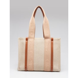Chloe Chloe Blushy Beige Canvas/Leather Medium Woody Tote Bag