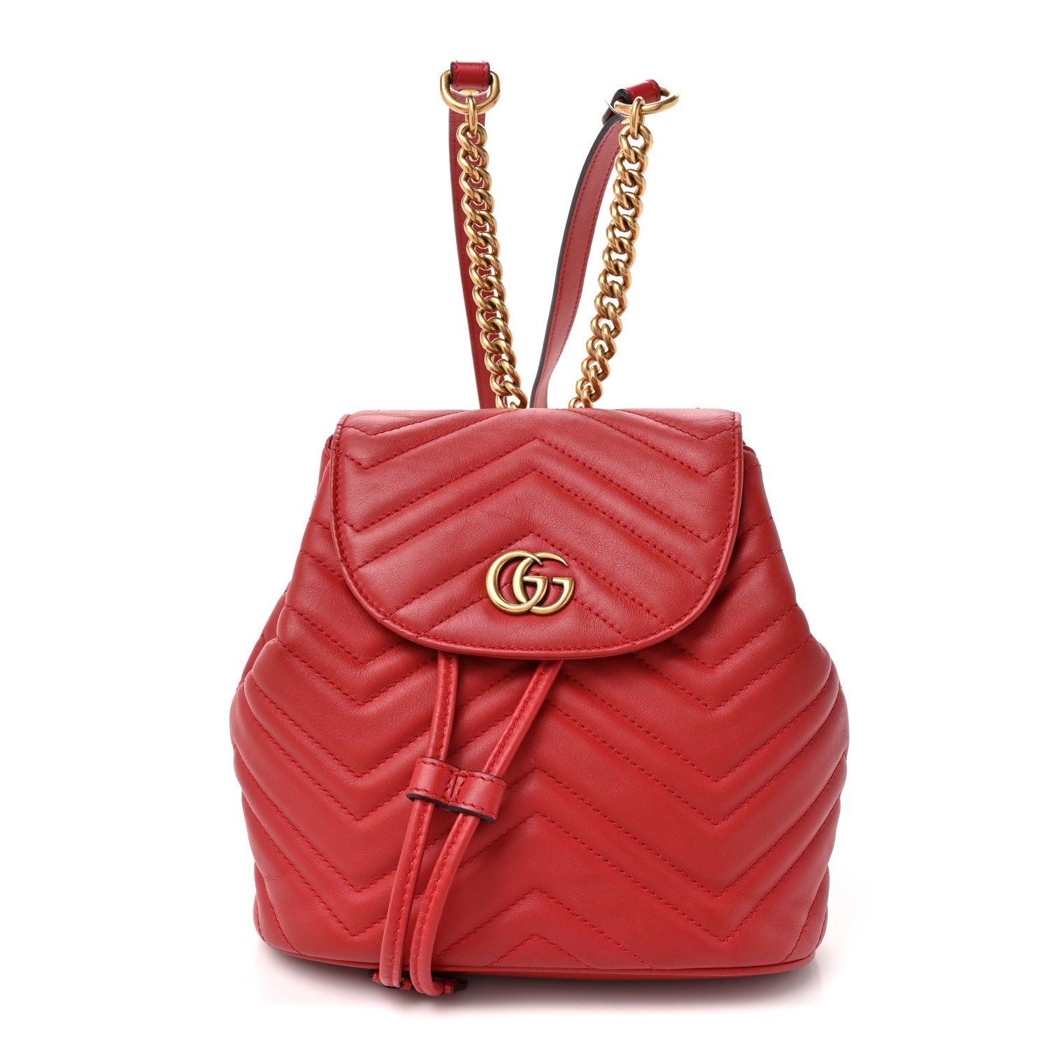 Gucci Calfskin Matelasse GG Marmont Flap Backpack Hibiscus Red
