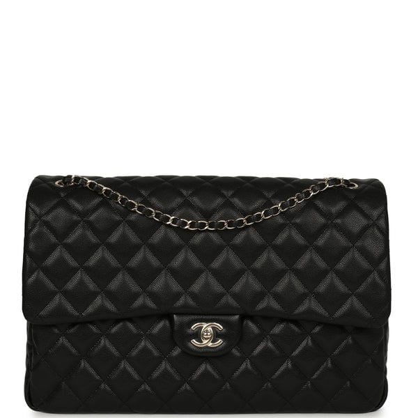Chanel XXL Classic Single Flap Bag Black Shiny Caviar Light Gold Hardware