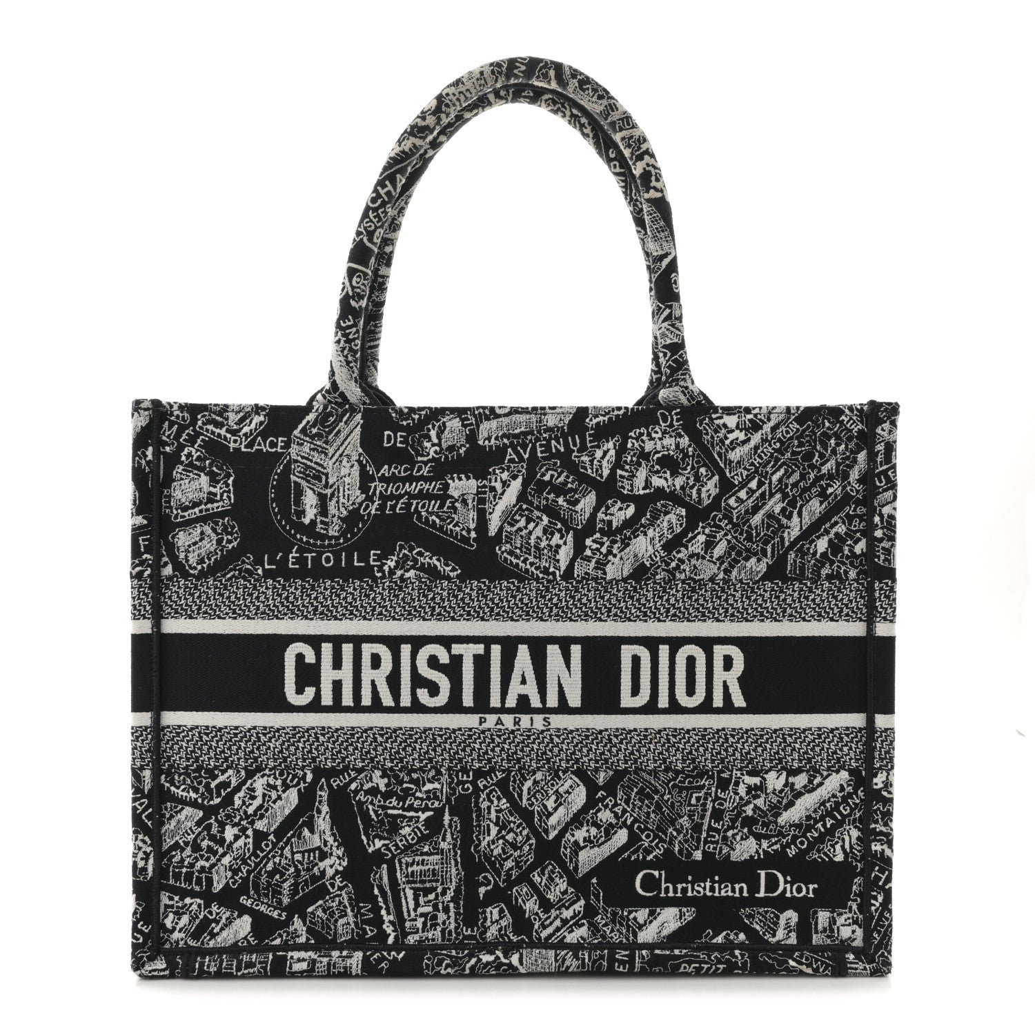 Dior Canvas Embroidered Medium Plan De Paris Book Tote Black White