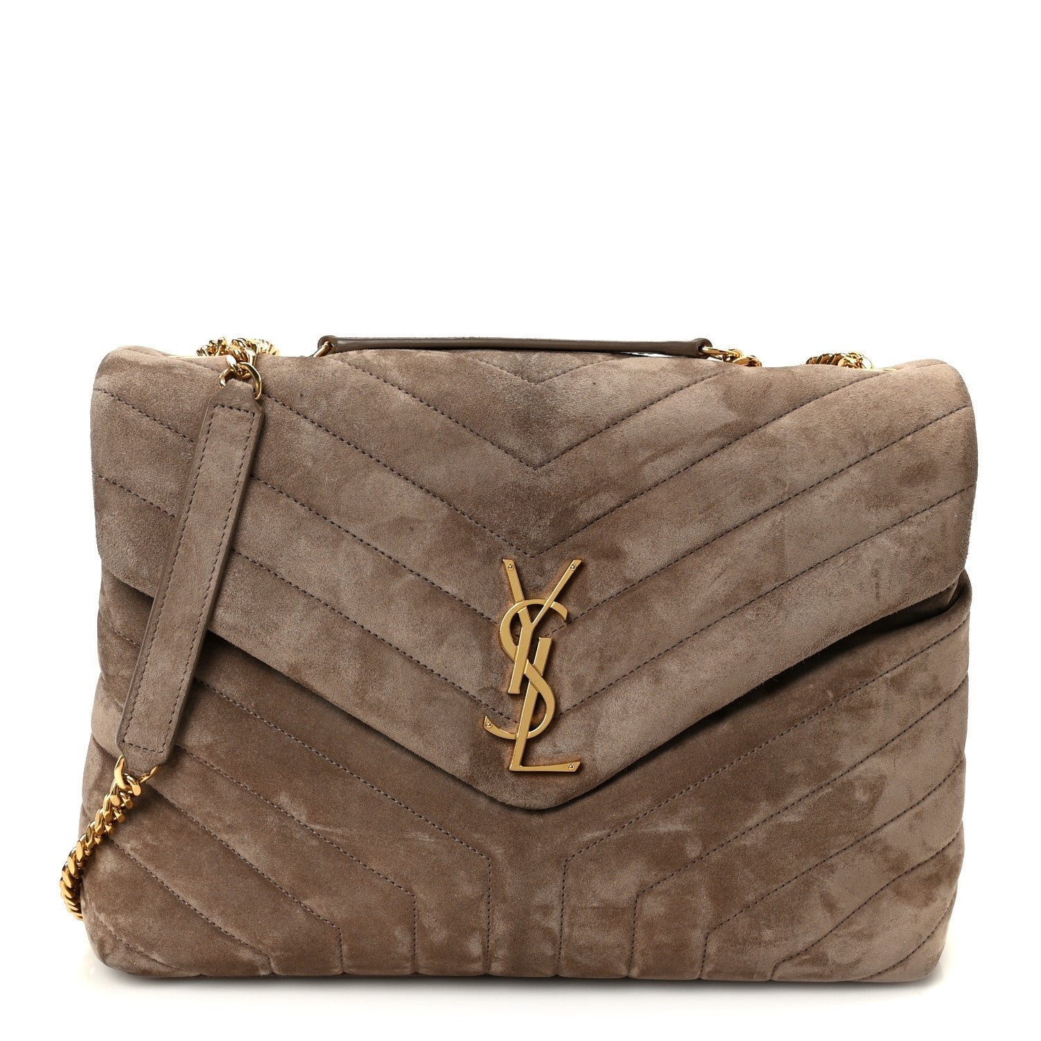 Saint Laurent Suede Y Quilted Monogram Medium Loulou Chain Satchel Taupe