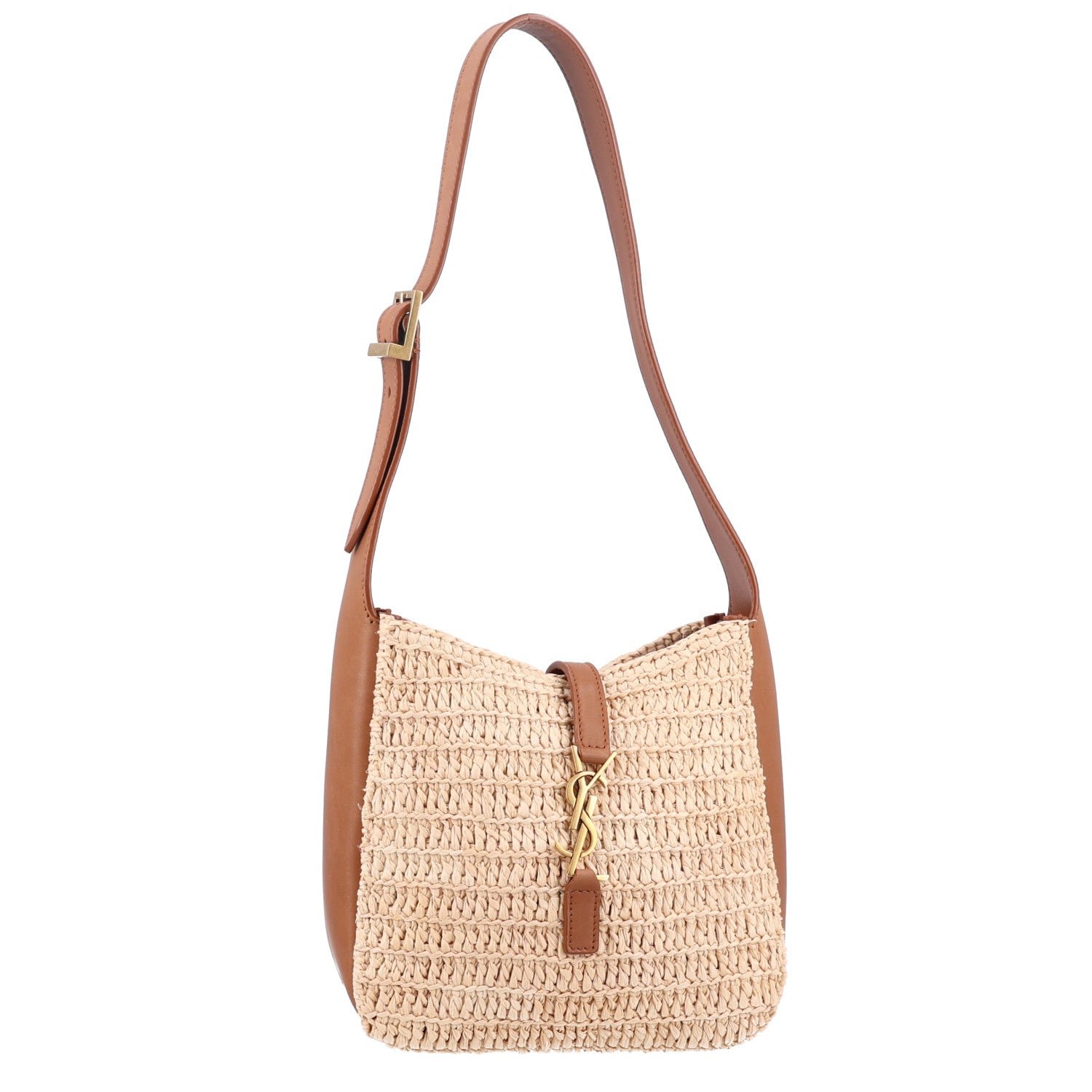 Saint Laurent Raffia Calfskin Le 5 A 7 Baby Hobo Natural Brick