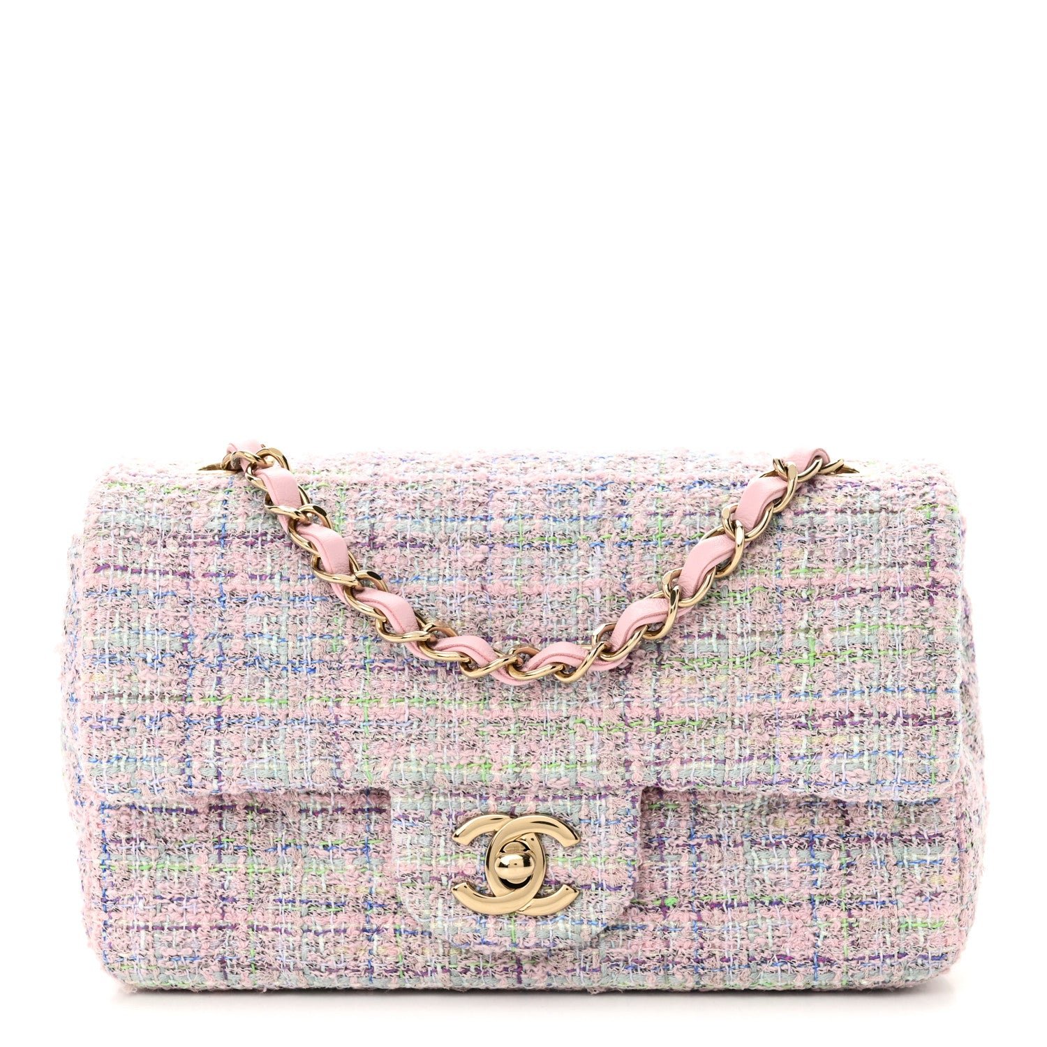 Chanel Tweed Quilted Mini Rectangular Flap Pink Multicolor