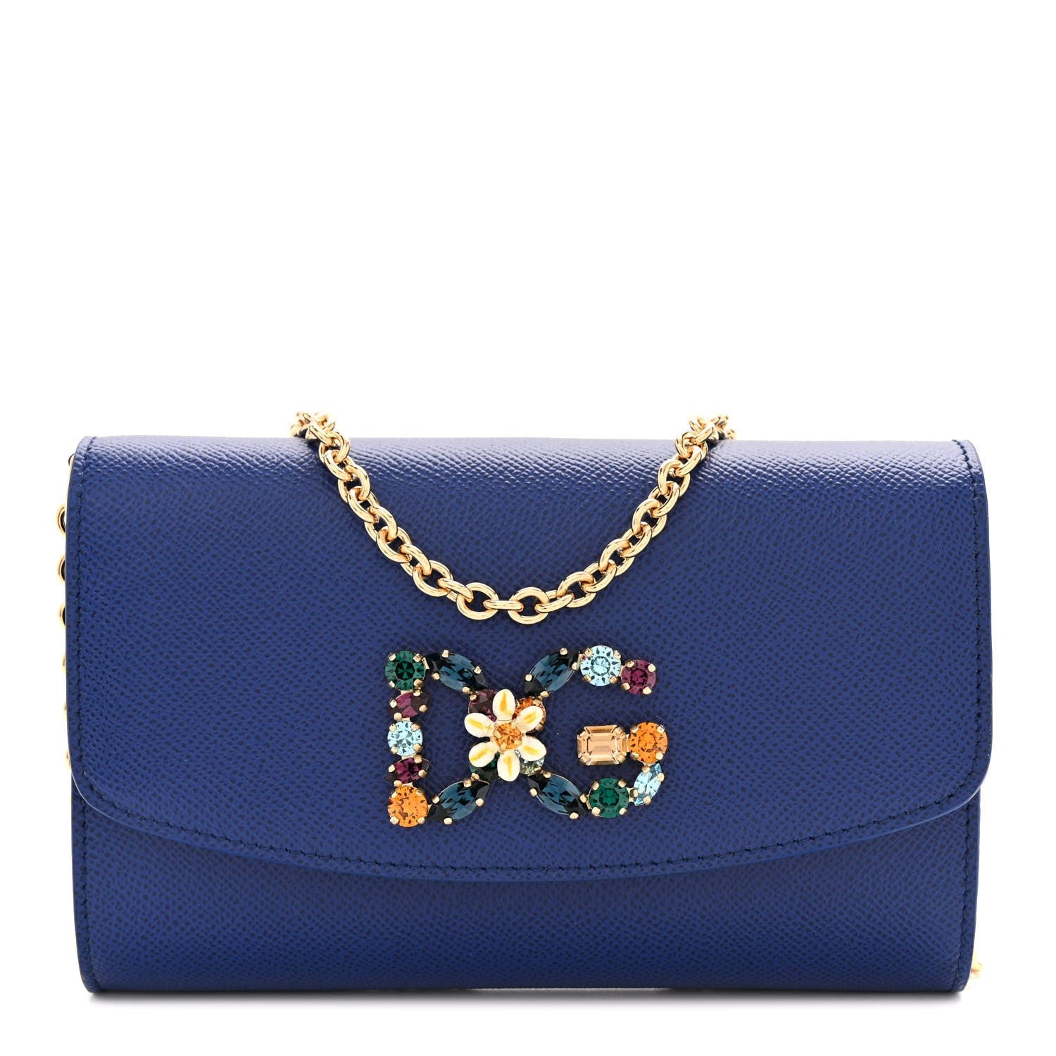 Dolce & Gabbana Dauphine Crystal Wallet On Chain Blue