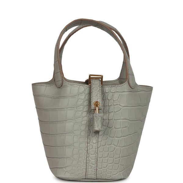 Hermes Hermes Micro Picotin Lock 14 Gris Perle Matte Alligator Palladium Hardware