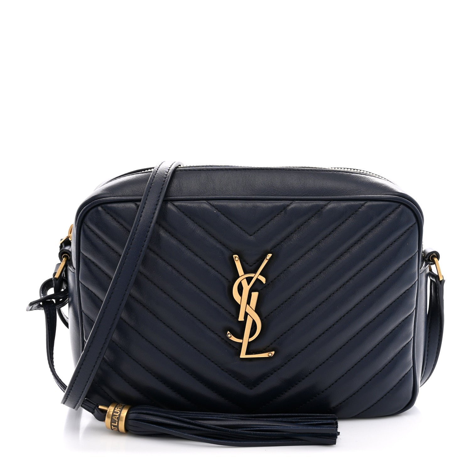 Saint Laurent Calfskin Matelasse Monogram Lou Camera Bag Navy