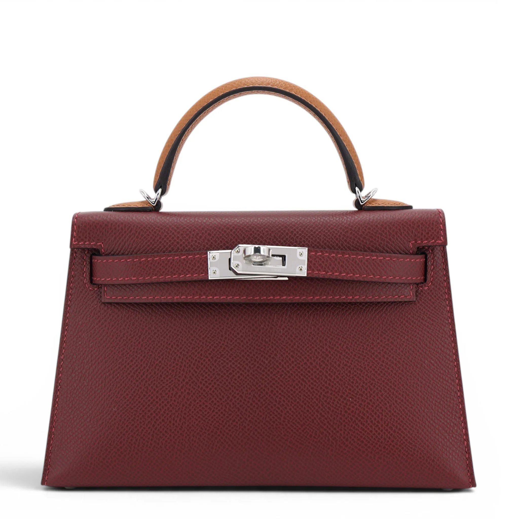 Brand New ( Rank N ) HERMÈS Mini Kelly II Bai Brun（T3） Gold (37) Rouge H (55) Epsom Palladium hardware K (2025)