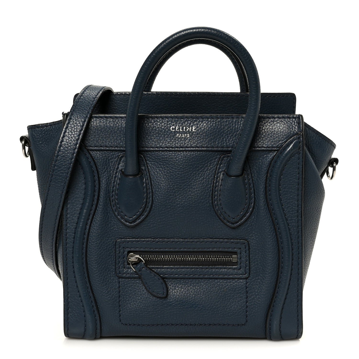 Celine Drummed Calfskin Nano Luggage Navy Blue