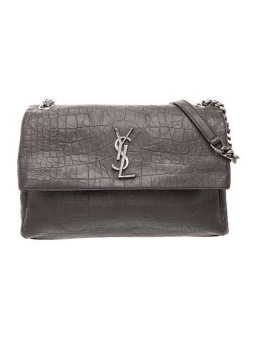 Leather West Hollywood crocodile embossed shoulder bag