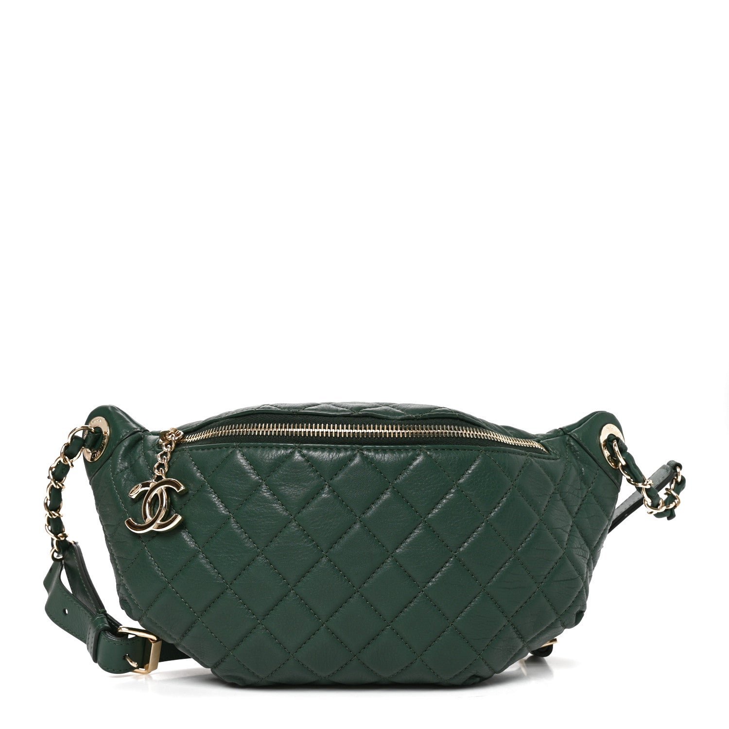 Chanel Calfskin Quilted Banane Waist Bag Fanny Pack Dark Green