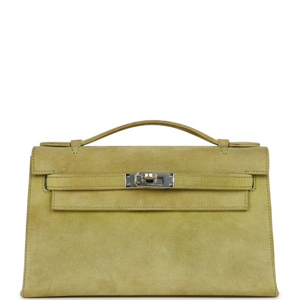 Hermes Vintage Hermes Kelly Pochette Vert Anis Doblis Palladium Hardware