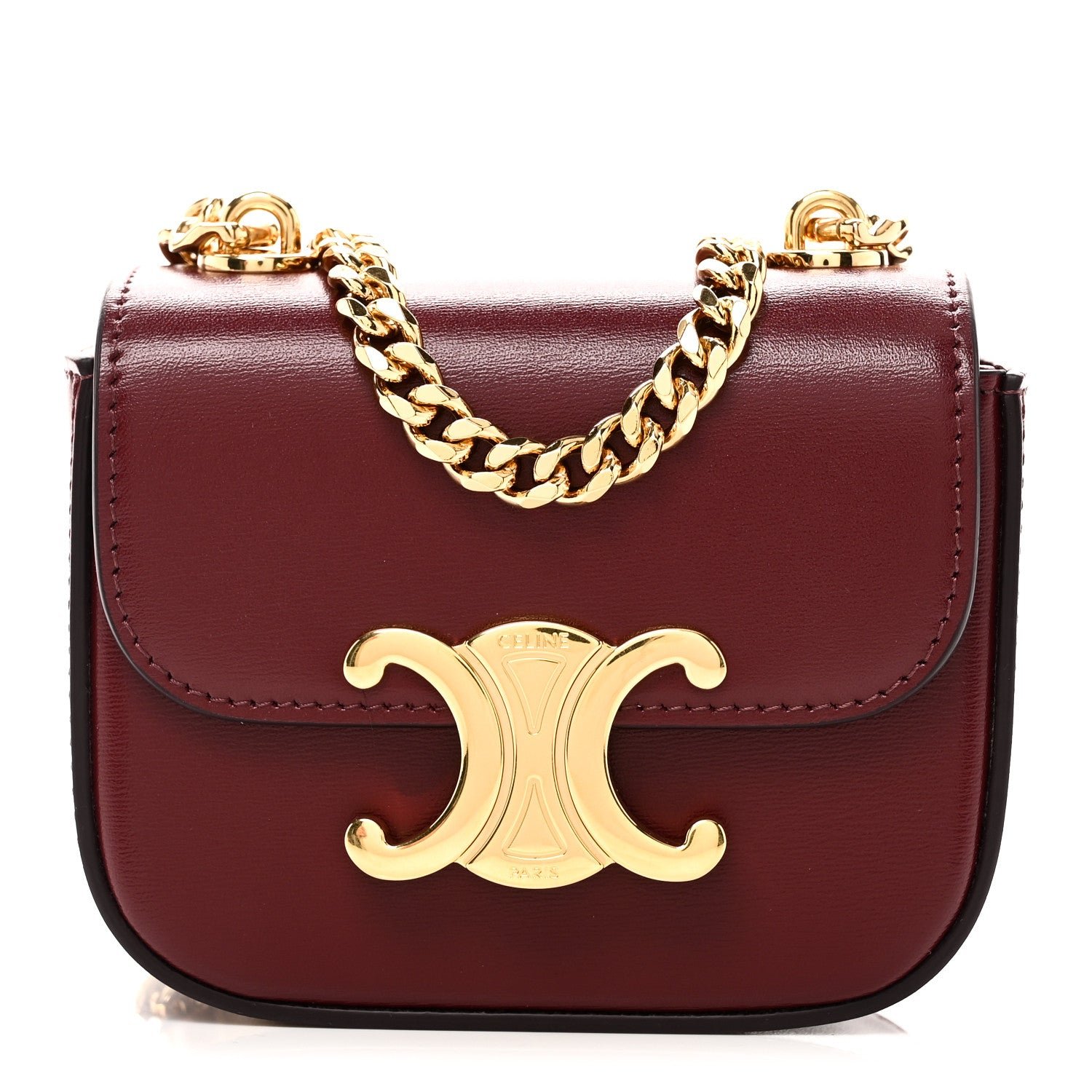 Celine Shiny Calfskin Mini Chain Claude Burgundy